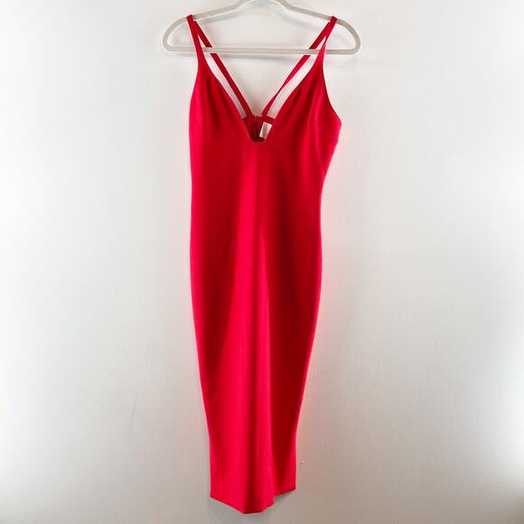 Cinq à Sept Sleeveless Plunging V-Neck Side Slit Slip Midi Dress Red US 8 - Picture 4 of 8